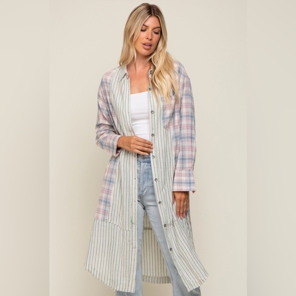 Listicle Plaid Mix Match Tunic Dress Top sz L - Picture 2 of 10